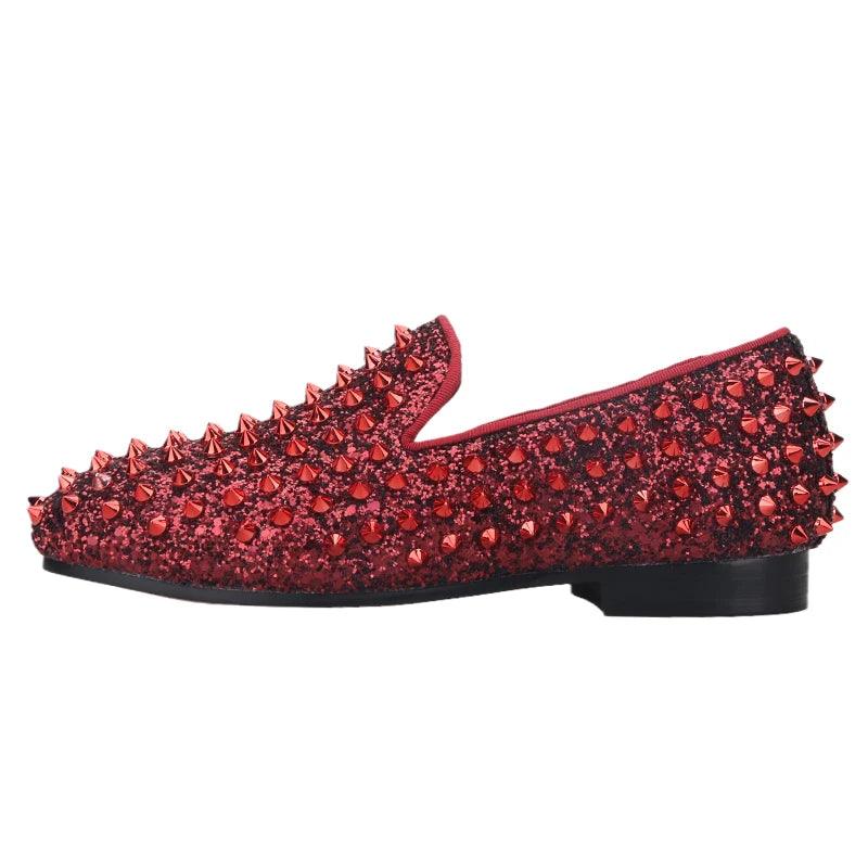 Kids Loafers Bold Spikes: Handmade Red Kids Loafers Shoes-Loafer Shoes-GUOCALI