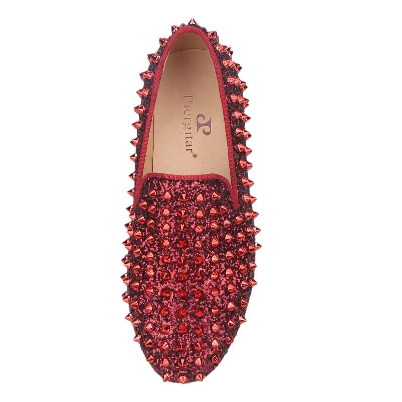 Kids Loafers Bold Spikes: Handmade Red Kids Loafers Shoes-Loafer Shoes-GUOCALI