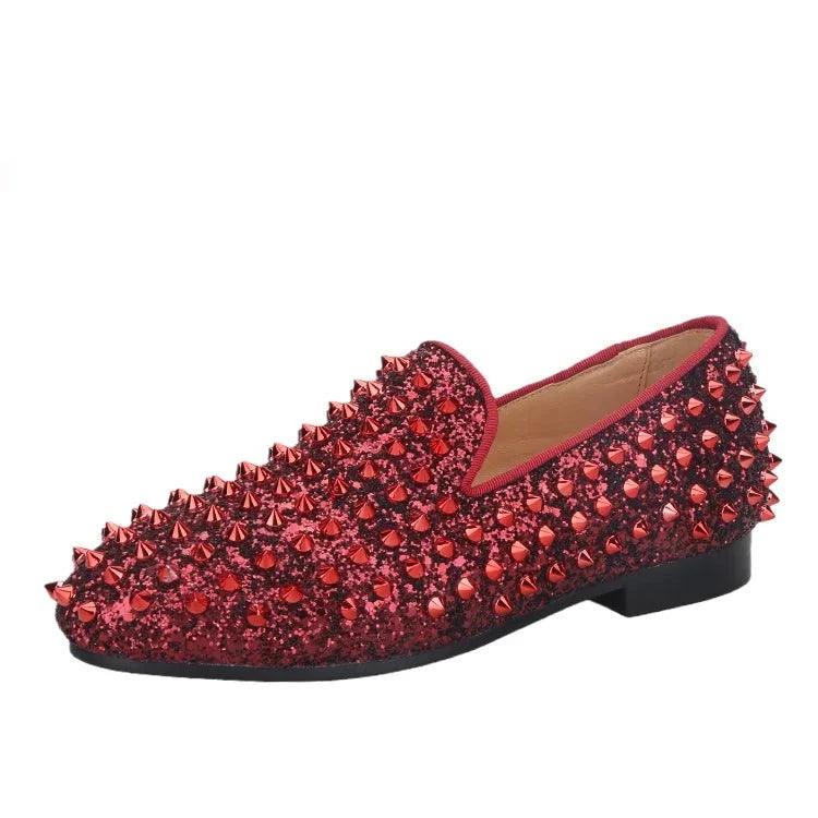 Kids Loafers Bold Spikes: Handmade Red Kids Loafers Shoes-Loafer Shoes-GUOCALI