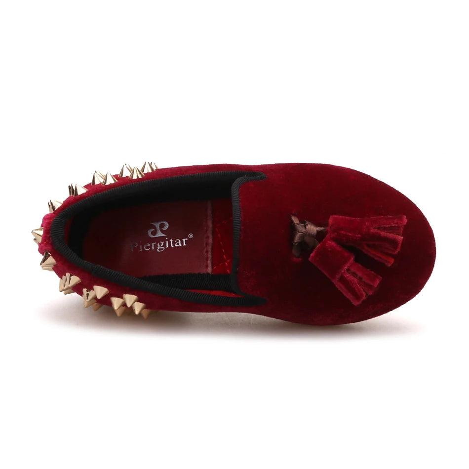 Kids Loafers Burgundy Kids Loafers With Tassel Studs Casual Shoes-Loafer Shoes-GUOCALI