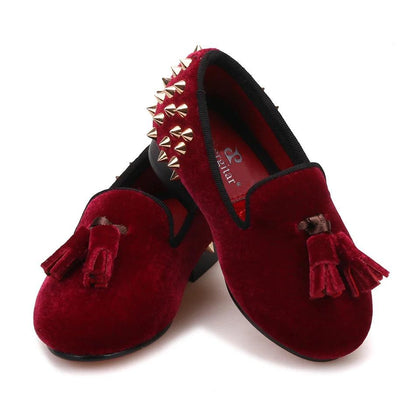 Kids Loafers Burgundy Kids Loafers With Tassel Studs Casual Shoes-Loafer Shoes-GUOCALI