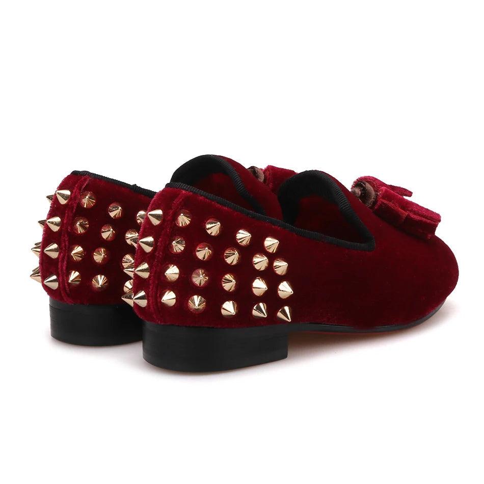 Kids Loafers Burgundy Kids Loafers With Tassel Studs Casual Shoes-Loafer Shoes-GUOCALI