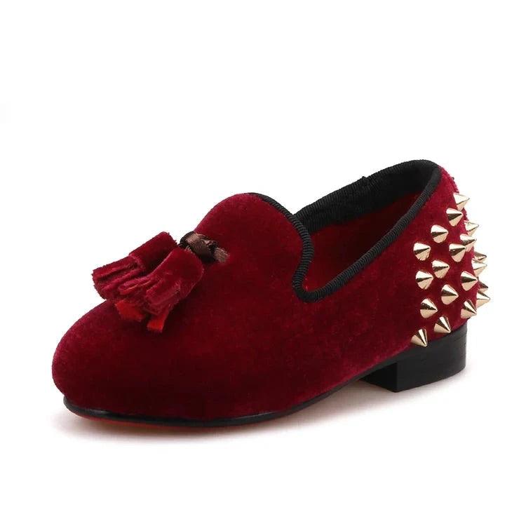 Kids Loafers Burgundy Kids Loafers With Tassel Studs Casual Shoes-Loafer Shoes-GUOCALI