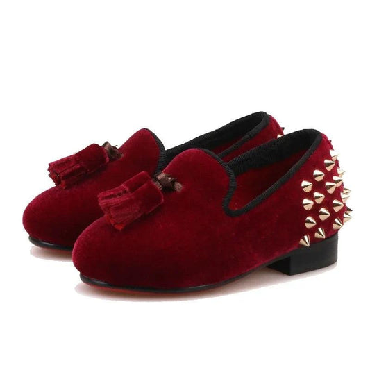 Kids Loafers Burgundy Kids Loafers With Tassel Studs Casual Shoes-Loafer Shoes-GUOCALI