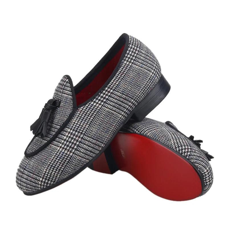 Kids Loafers Classic Charm: Plaid Tassel Loafer Shoes for Stylish Youngsters-Loafer Shoes-GUOCALI