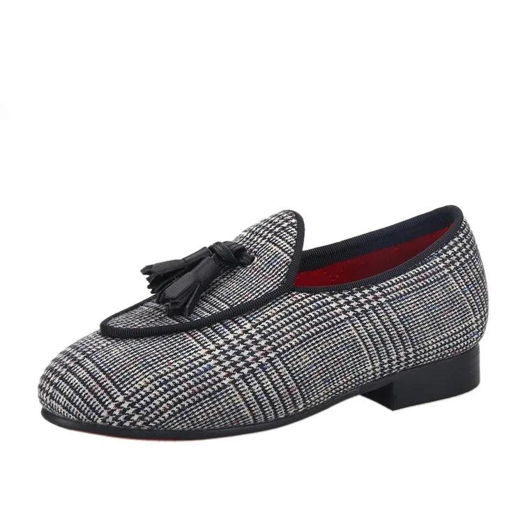 Kids Loafers Classic Charm: Plaid Tassel Loafer Shoes for Stylish Youngsters-Loafer Shoes-GUOCALI