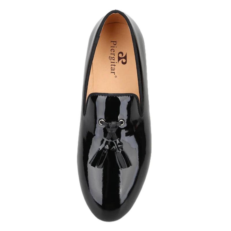 Kids Loafers Gleam & Glide: Black Patent Leather Kid Loafers with Tassel Charm-Loafer Shoes-GUOCALI