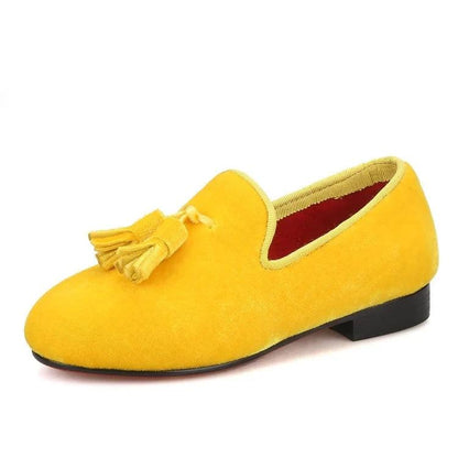 Kids Loafers Golden Velvet Kids' Handmade Loafer Shoes: Perfect for Children's Parties - Loafer Shoes - Guocali