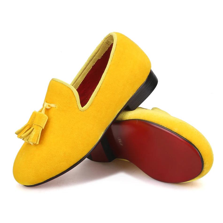 Kids Loafers Golden Velvet Kids' Handmade Loafer Shoes: Perfect for Children's Parties-Loafer Shoes-GUOCALI