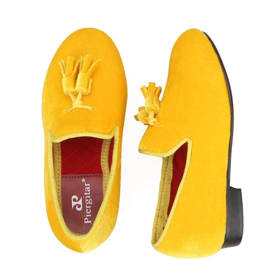 Kids Loafers Golden Velvet Kids' Handmade Loafer Shoes: Perfect for Children's Parties-Loafer Shoes-GUOCALI