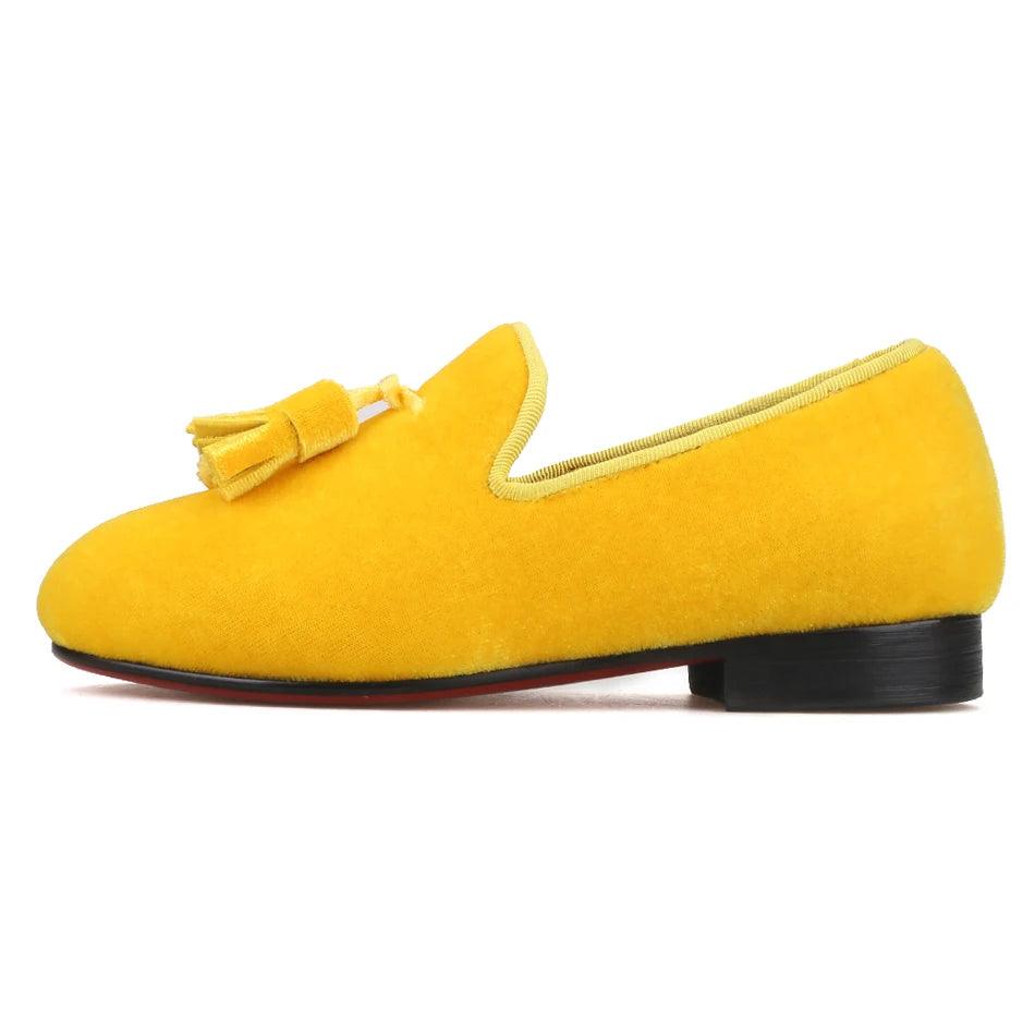 Kids Loafers Golden Velvet Kids' Handmade Loafer Shoes: Perfect for Children's Parties-Loafer Shoes-GUOCALI