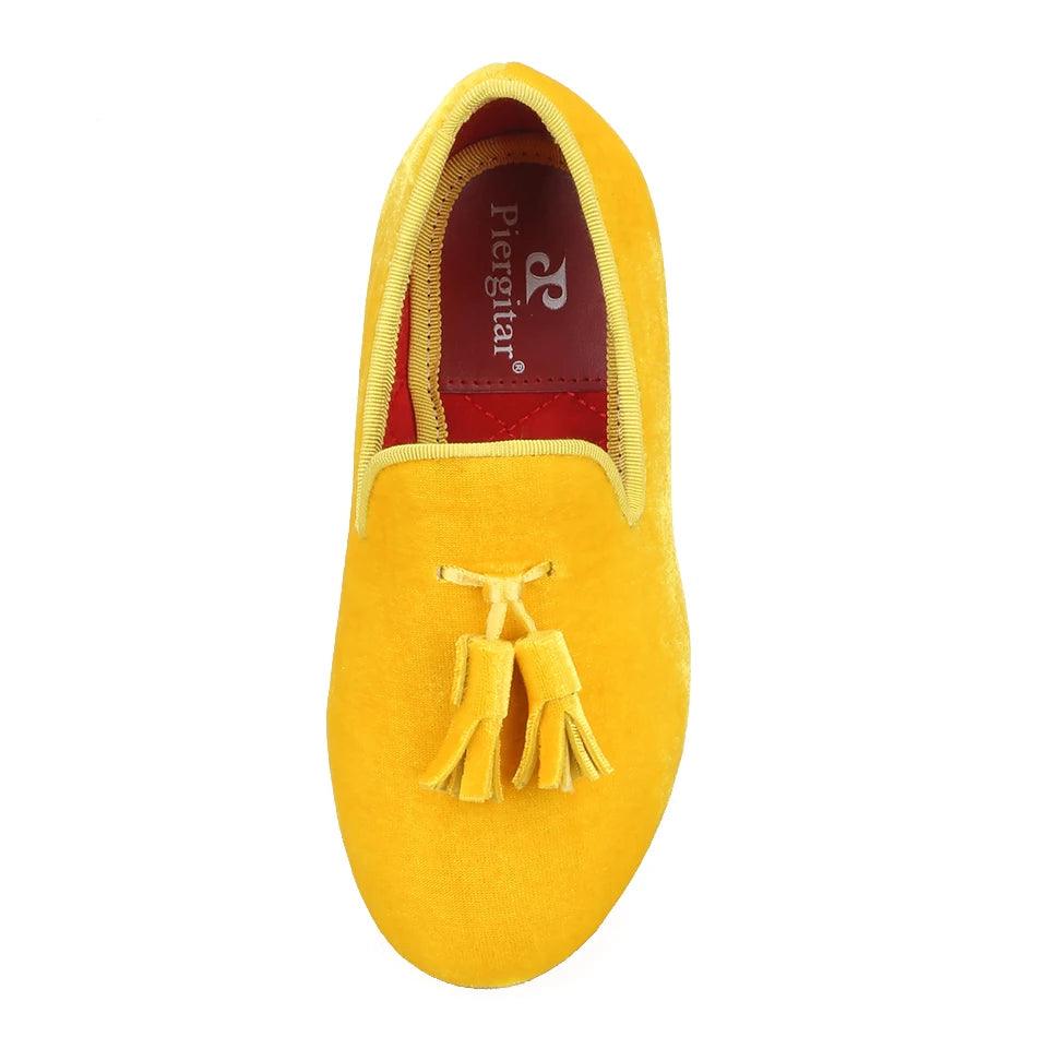 Kids Loafers Golden Velvet Kids' Handmade Loafer Shoes: Perfect for Children's Parties-Loafer Shoes-GUOCALI