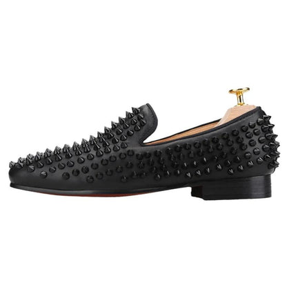 Kids Loafers Little Trendsetter: Handcrafted Genuine Leather Spiked Loafers with Red Soles for Kids-Loafer Shoes-GUOCALI