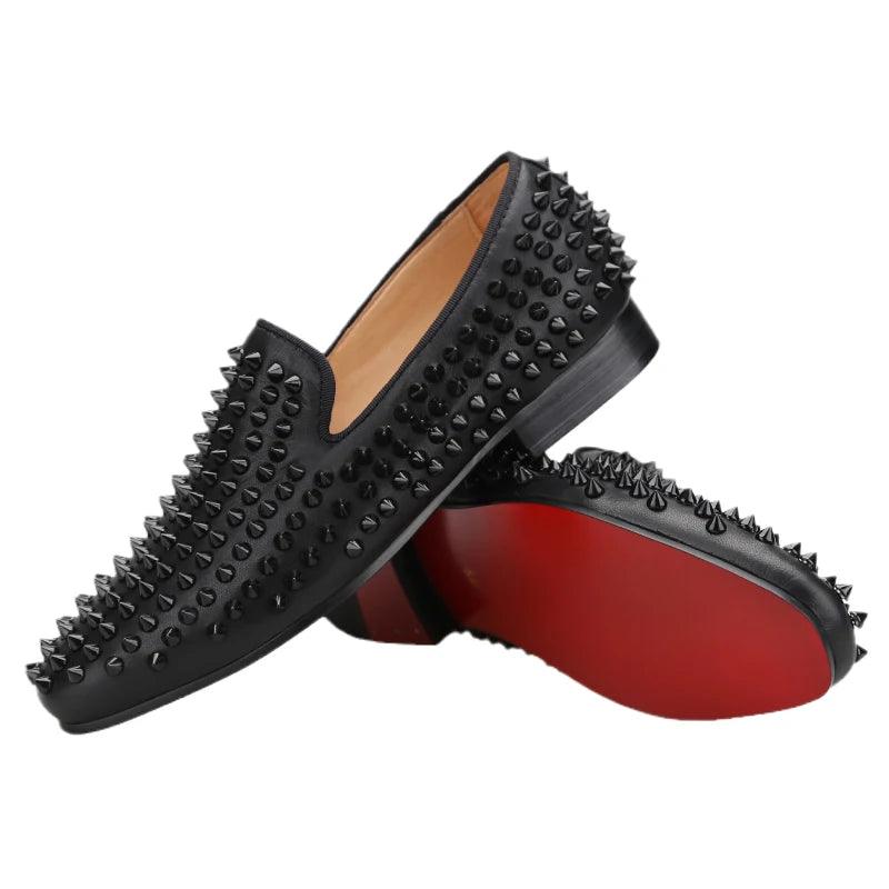 Kids Loafers Little Trendsetter: Handcrafted Genuine Leather Spiked Loafers with Red Soles for Kids-Loafer Shoes-GUOCALI