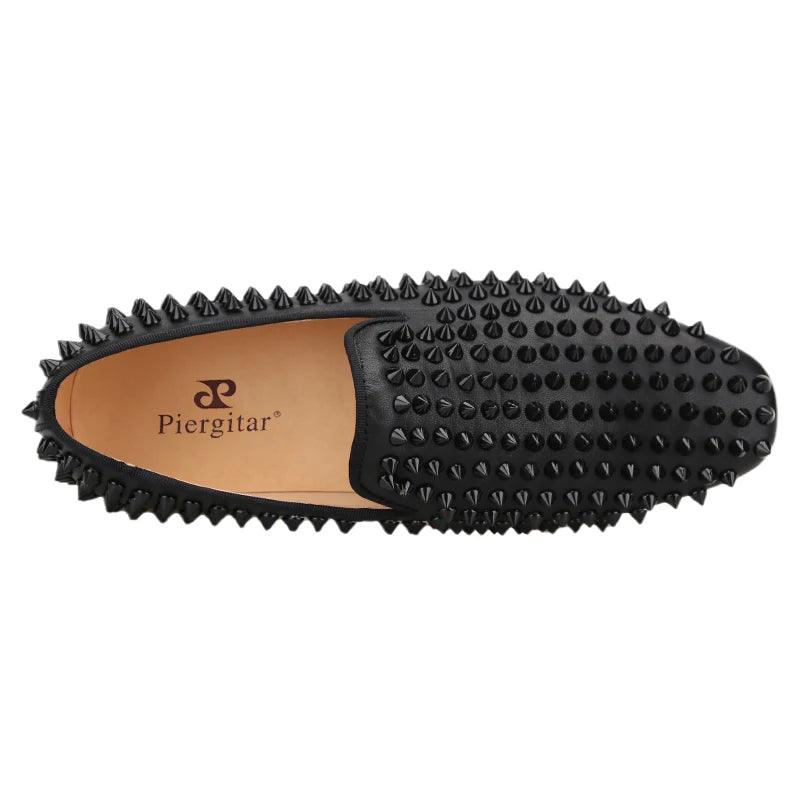 Kids Loafers Little Trendsetter: Handcrafted Genuine Leather Spiked Loafers with Red Soles for Kids-Loafer Shoes-GUOCALI