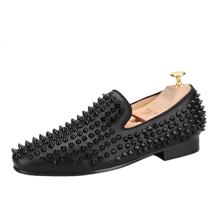 Kids Loafers Little Trendsetter: Handcrafted Genuine Leather Spiked Loafers with Red Soles for Kids-Loafer Shoes-GUOCALI