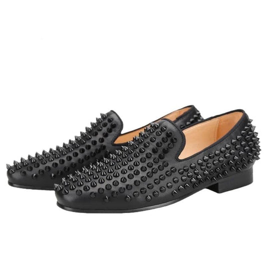 Kids Loafers Little Trendsetter: Handcrafted Genuine Leather Spiked Loafers with Red Soles for Kids-Loafer Shoes-GUOCALI