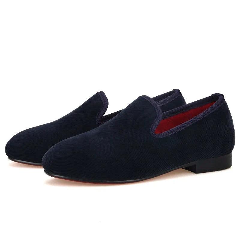 Kids Loafers NauticalTwill: Handmade Navy Parent-Child Loafers with Red Outsole-Loafer Shoes-GUOCALI