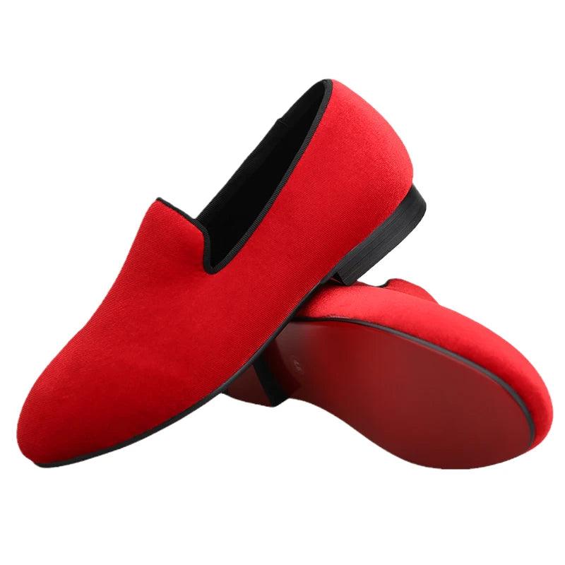 Kids Loafers Radiant Red Elegance: Handcrafted Velvet Parent-Child Loafers-Loafer Shoes-GUOCALI