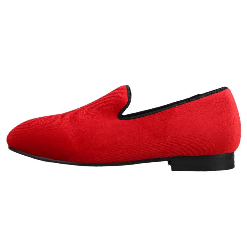 Kids Loafers Radiant Red Elegance: Handcrafted Velvet Parent-Child Loafers-Loafer Shoes-GUOCALI