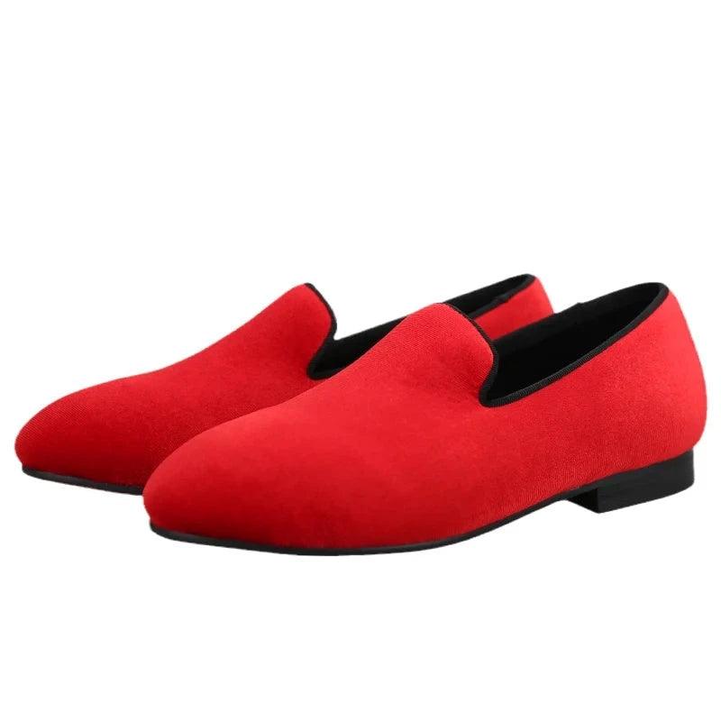 Kids Loafers Radiant Red Elegance: Handcrafted Velvet Parent-Child Loafers - Loafer Shoes - Guocali