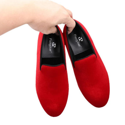 Kids Loafers Radiant Red Elegance: Handcrafted Velvet Parent-Child Loafers - Loafer Shoes - Guocali