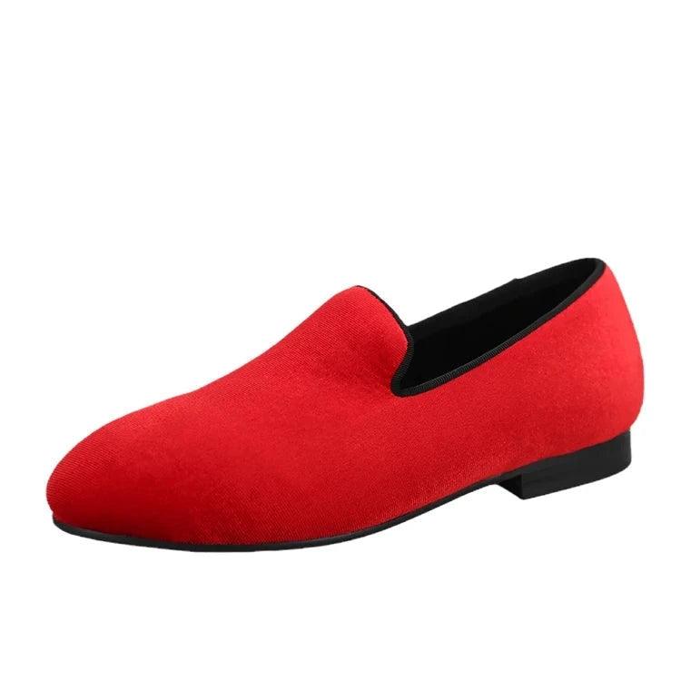 Kids Loafers Radiant Red Elegance: Handcrafted Velvet Parent-Child Loafers - Loafer Shoes - Guocali