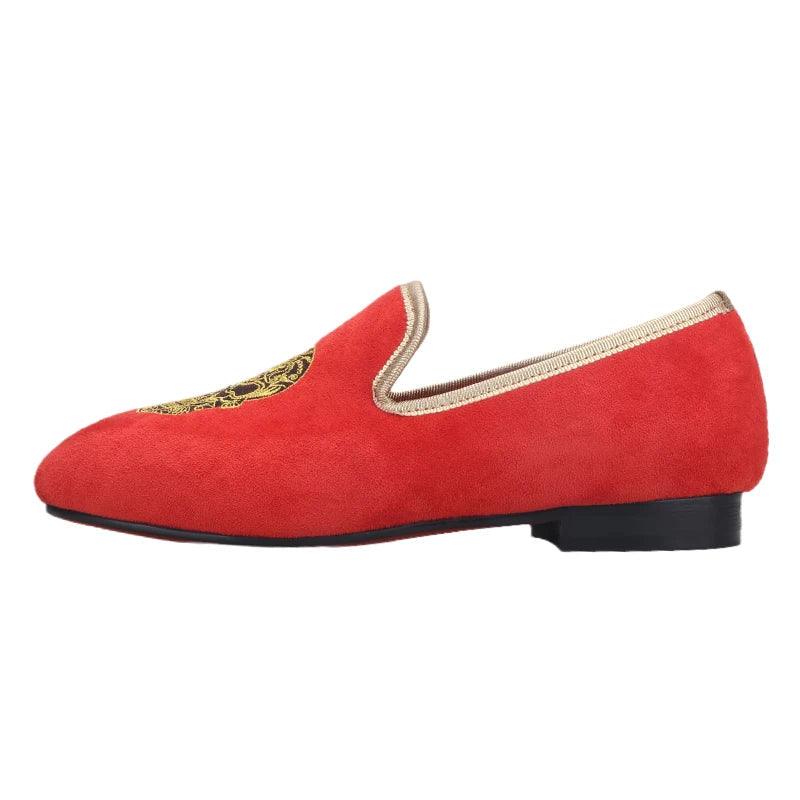 Kids Loafers Red Velvet Dreams: Handcrafted Embroidered Children's Loafers-Loafer Shoes-GUOCALI