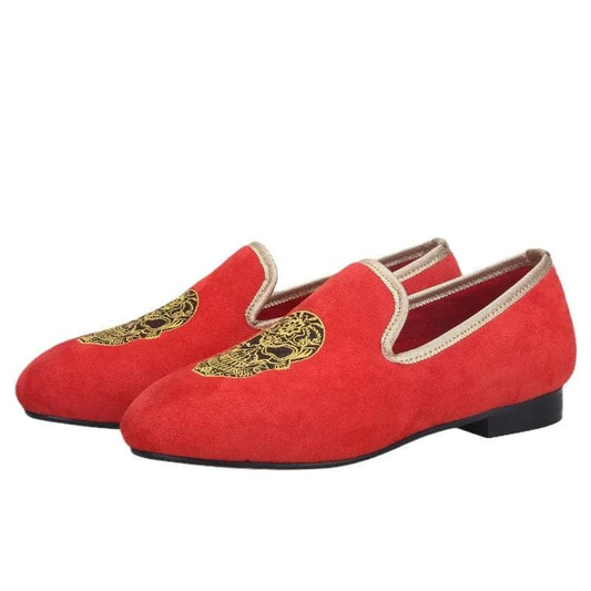 Kids Loafers Red Velvet Dreams: Handcrafted Embroidered Children's Loafers-Loafer Shoes-GUOCALI