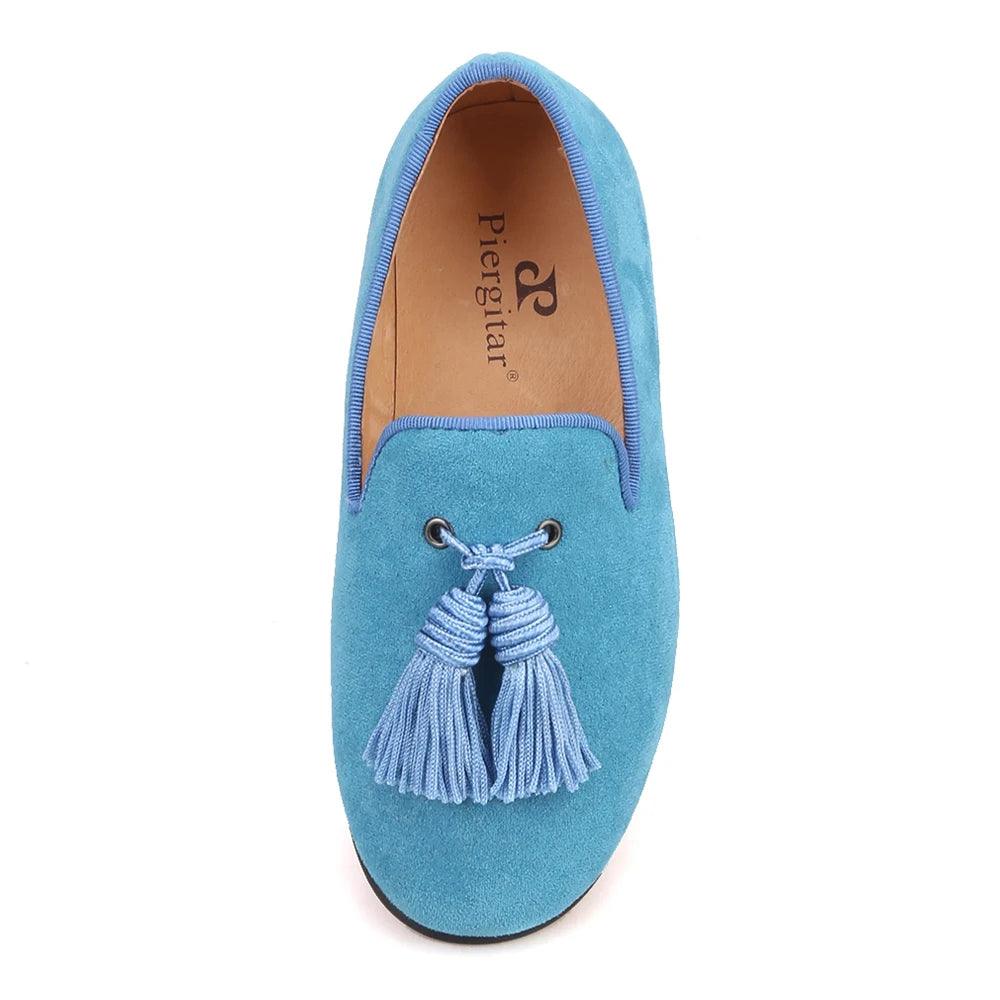 Kids Loafers Sky Blue Suede Kids' Tassel Loafers-Loafer Shoes-GUOCALI