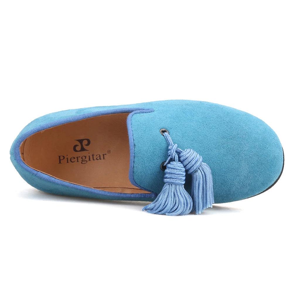 Kids Loafers Sky Blue Suede Kids' Tassel Loafers-Loafer Shoes-GUOCALI