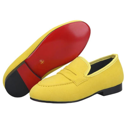 Kids Loafers Velvet Parent-Child Penny Loafers with Vibrant Red Outsoles-Loafer Shoes-GUOCALI