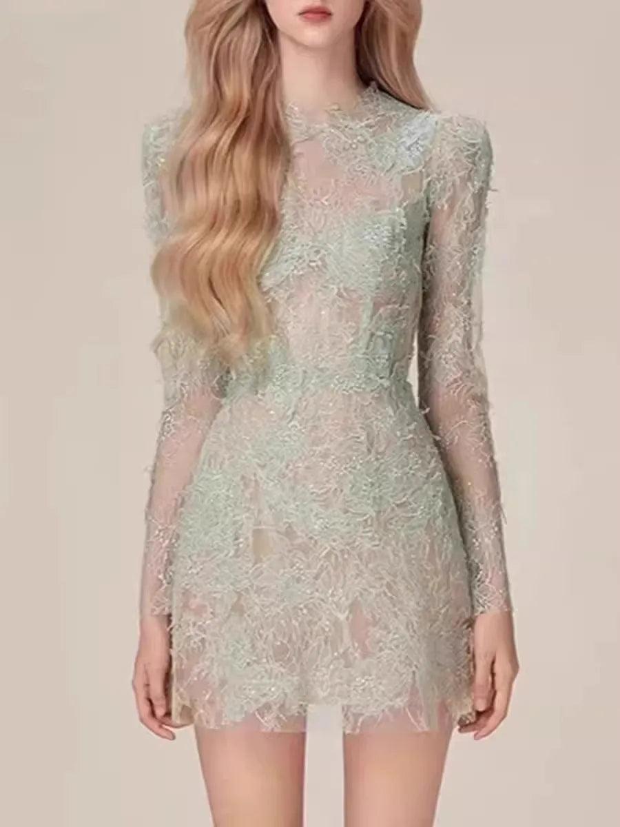 Lace Long Sleeve 3D Petal Dress - Short Dress - Guocali