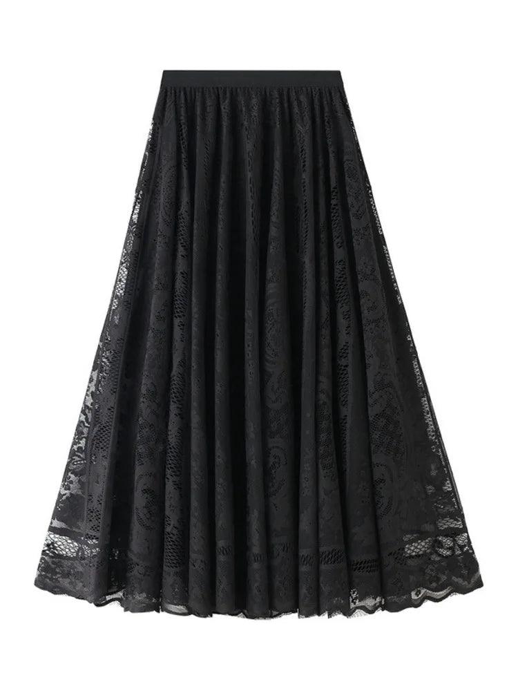 Lace Skirt Solid Color A-Line Women’s Casual Skirt - A-Line Skirt - Guocali