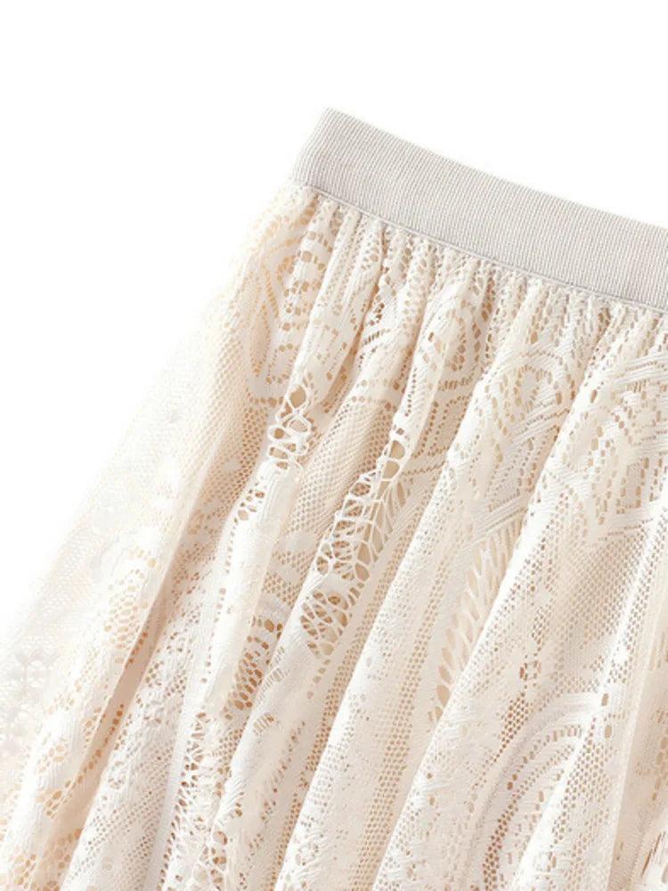 Lace Skirt Solid Color A-Line Women’s Casual Skirt - A-Line Skirt - Guocali