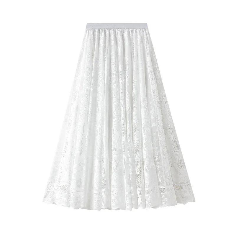 Lace Skirt Solid Color A-Line Women’s Casual Skirt - A-Line Skirt - Guocali