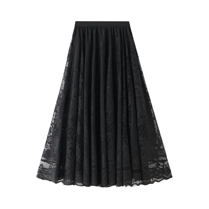 Lace Skirt Solid Color A-Line Women’s Casual Skirt - A-Line Skirt - Guocali