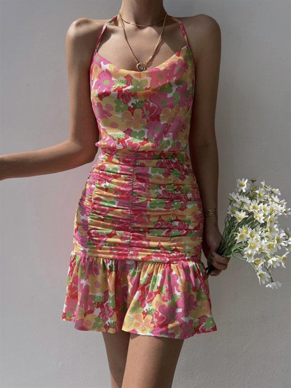 Floral Print Hip Strap Dress