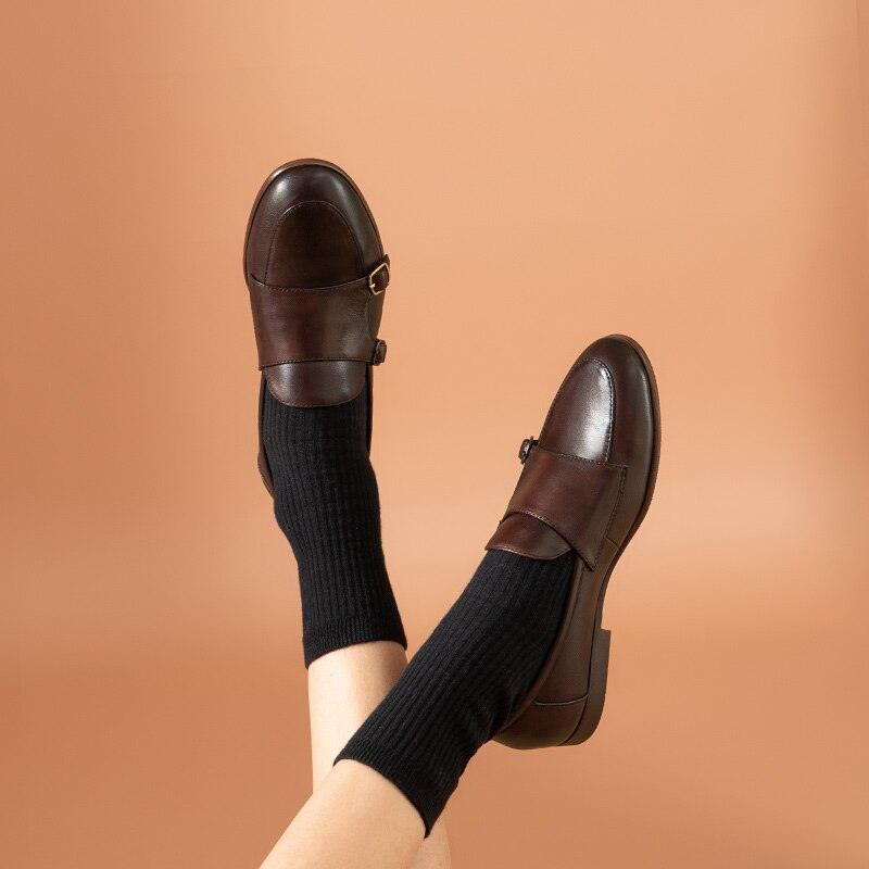 Leather Monk Strap Women Loafers - Loafer Shoes - Guocali