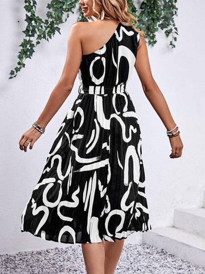 Letter Print One-Shoulder Dress Women - Off-Shoulder Dress - Guocali