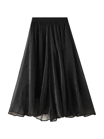 Long Skirt with Ruffle Edge - Patchwork Skirt - Guocali