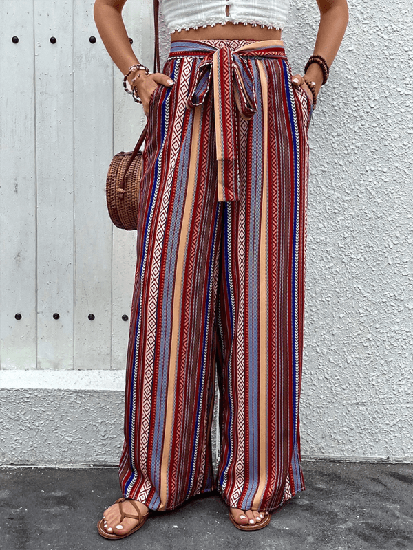 Loose Striped Wide Leg Pants - Wide Leg Pants - Guocali