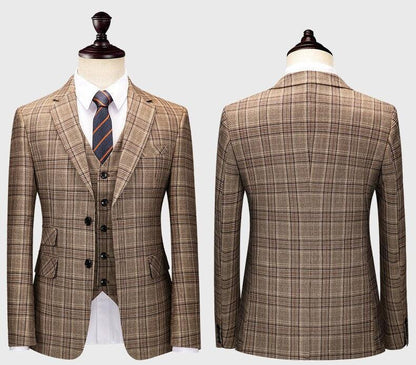 Men Suit - Boglioli Brown Plaid 3-Piece Suit - 3-Piece Suit - Guocali