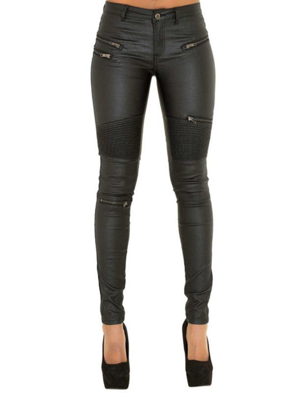 Motorcycle Pants PU Skinny Zip Pants - Motorcycle Pants - Guocali