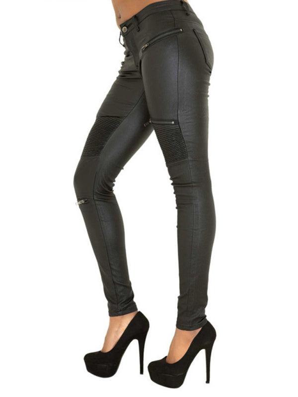 Motorcycle Pants PU Skinny Zip Pants - Motorcycle Pants - Guocali