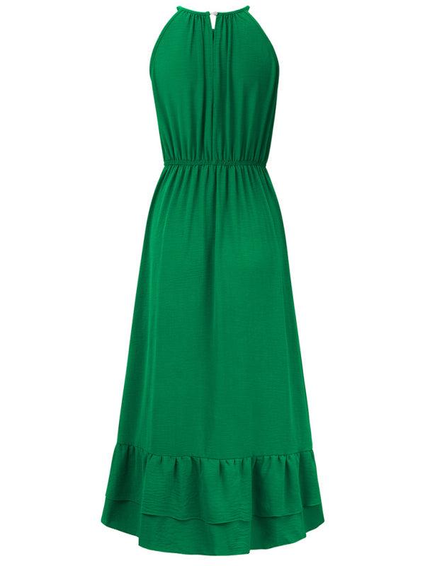 Holiday Solid Color Halter Waist Dress