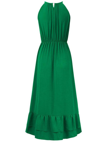 Holiday Solid Color Halter Waist Dress