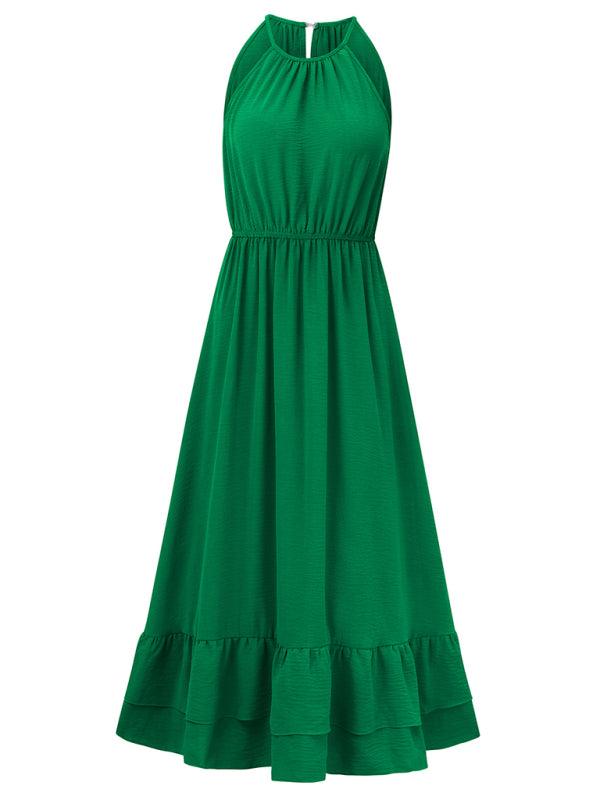 Holiday Solid Color Halter Waist Dress