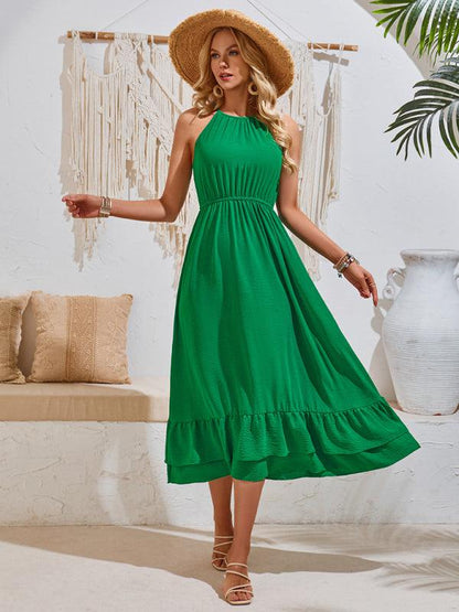 Holiday Solid Color Halter Waist Dress