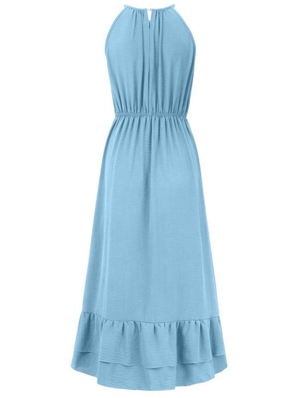 Holiday Solid Color Halter Waist Dress